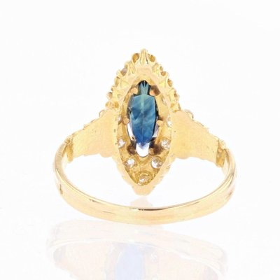 French Sapphire Diamonds Shuttle Ring in 18 Karat Yellow Gold-OLU-1185638