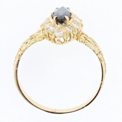 French Sapphire Diamonds Shuttle Ring in 18 Karat Yellow Gold-OLU-1185638