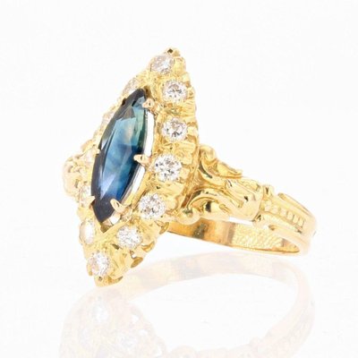 French Sapphire Diamonds Shuttle Ring in 18 Karat Yellow Gold-OLU-1185638