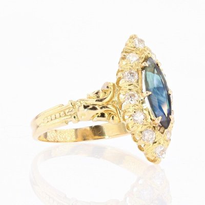 French Sapphire Diamonds Shuttle Ring in 18 Karat Yellow Gold-OLU-1185638