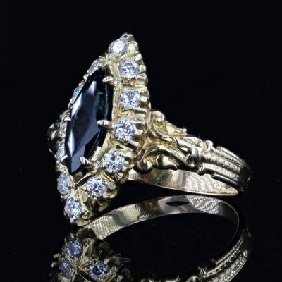 French Sapphire Diamonds Shuttle Ring in 18 Karat Yellow Gold-OLU-1185638