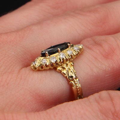 French Sapphire Diamonds Shuttle Ring in 18 Karat Yellow Gold-OLU-1185638