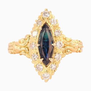 French Sapphire Diamonds Shuttle Ring in 18 Karat Yellow Gold-OLU-1185638