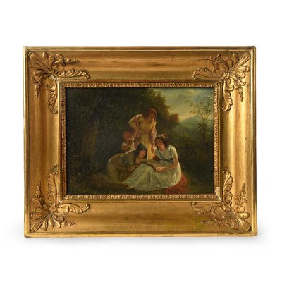 French School Artist, Reading in the Woods, Late 18th Century, Oil Painting, Framed-NQ-706104