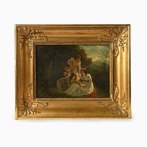 French School Artist, Reading in the Woods, Late 18th Century, Oil Painting, Framed-NQ-706104