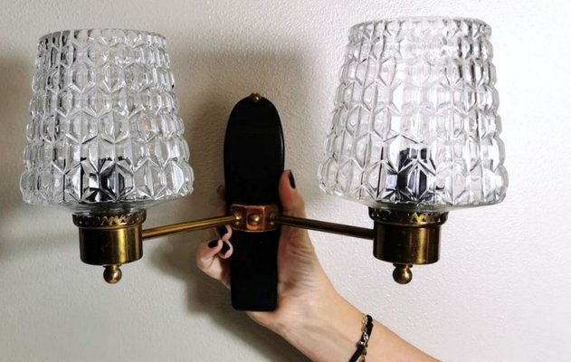 French Sconces in Brass and Half Crystal, 1961, Set of 2-QRS-825773