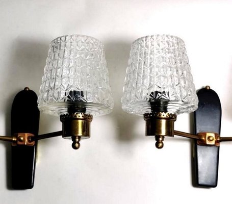 French Sconces in Brass and Half Crystal, 1961, Set of 2-QRS-825773