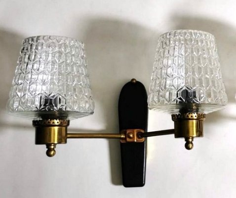 French Sconces in Brass and Half Crystal, 1961, Set of 2-QRS-825773