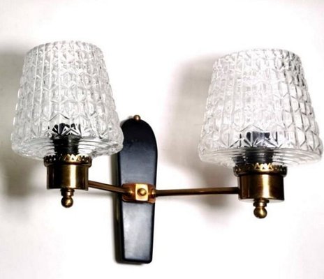 French Sconces in Brass and Half Crystal, 1961, Set of 2-QRS-825773