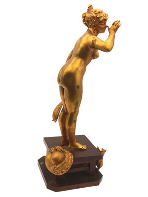 French Sculpture of a Parisine, Bronze with Wood Stand-TCS-1145121