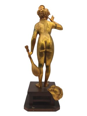 French Sculpture of a Parisine, Bronze with Wood Stand-TCS-1145121