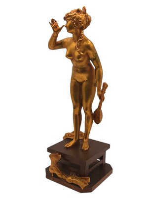 French Sculpture of a Parisine, Bronze with Wood Stand-TCS-1145121