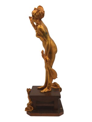 French Sculpture of a Parisine, Bronze with Wood Stand-TCS-1145121