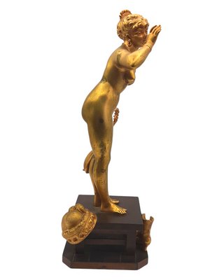 French Sculpture of a Parisine, Bronze with Wood Stand-TCS-1145121