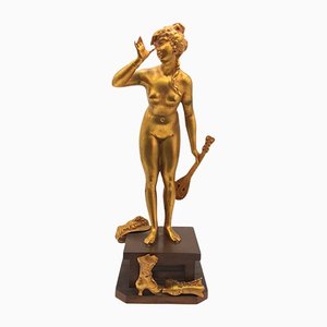 French Sculpture of a Parisine, Bronze with Wood Stand-TCS-1145121