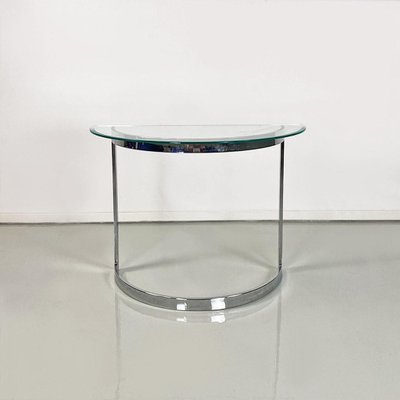 French Semicircular Consoles in Chromed Steel and Bellied Glass, 1970s, Set of 2-GDD-1746702