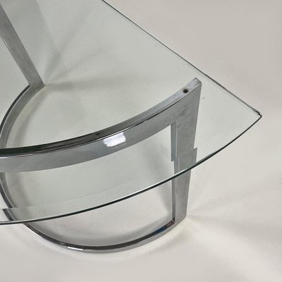 French Semicircular Consoles in Chromed Steel and Bellied Glass, 1970s, Set of 2-GDD-1746702