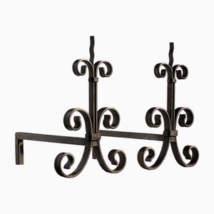 French Shabby-Chic Neoclassical Wrought Iron Andirons, 1930, Set of 2-NLF-2020231