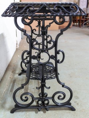 French Side Table or Console with Marble Top and Sewing Machine Holder, 1920s-RIU-1022506