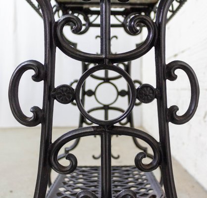 French Side Table or Console with Marble Top and Sewing Machine Holder, 1920s-RIU-1022506