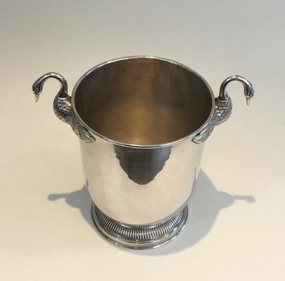 French Silver-Plated Ice Bucket with Swans Attributed to Christofle, 1940s-BA-728560