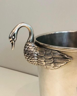 French Silver-Plated Ice Bucket with Swans Attributed to Christofle, 1940s-BA-728560