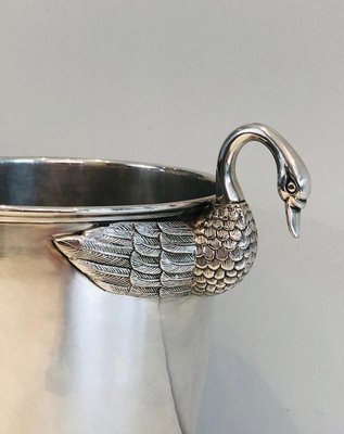 French Silver-Plated Ice Bucket with Swans Attributed to Christofle, 1940s-BA-728560