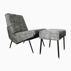 French Slipper Chair & Ottoman by Pierre Guariche Troika for Airborne, 1960s, Set of 2-ZM-1126490