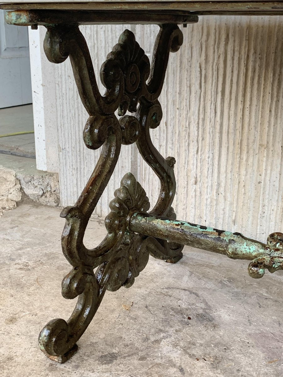 French Solid Cast Iron Scrolling Butterfly Coffee Table with Marble Top