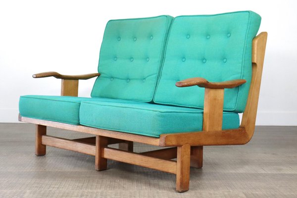 French Solid Oak Sofa by Guillerme & Chambron, 1960s-ZZP-1308845