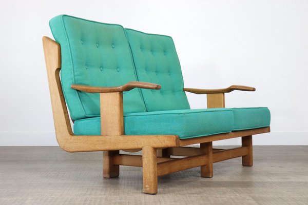 French Solid Oak Sofa by Guillerme & Chambron, 1960s-ZZP-1308845