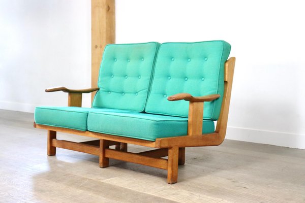 French Solid Oak Sofa by Guillerme & Chambron, 1960s-ZZP-1308845