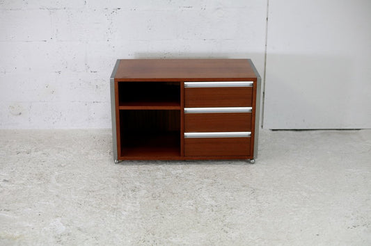 French Solid Wood Polished Steel Storage Cabinet from Henri Lewser & Claude Gaillard, 1970s