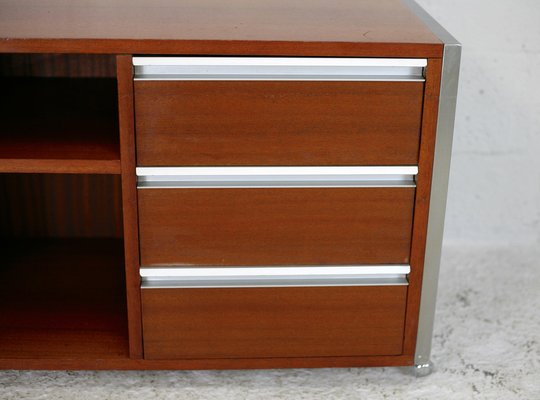 French Solid Wood Polished Steel Storage Cabinet from Henri Lewser & Claude Gaillard, 1970s-MAO-1209437