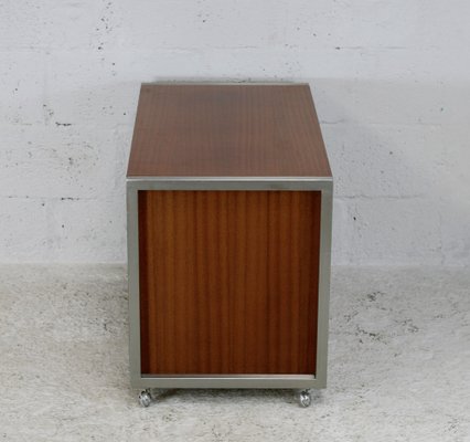 French Solid Wood Polished Steel Storage Cabinet from Henri Lewser & Claude Gaillard, 1970s-MAO-1209437