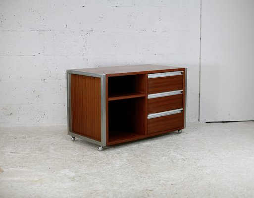 French Solid Wood Polished Steel Storage Cabinet from Henri Lewser & Claude Gaillard, 1970s-MAO-1209437