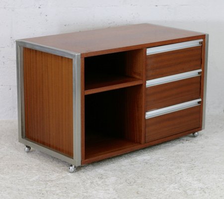 French Solid Wood Polished Steel Storage Cabinet from Henri Lewser & Claude Gaillard, 1970s-MAO-1209437