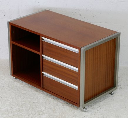 French Solid Wood Polished Steel Storage Cabinet from Henri Lewser & Claude Gaillard, 1970s-MAO-1209437