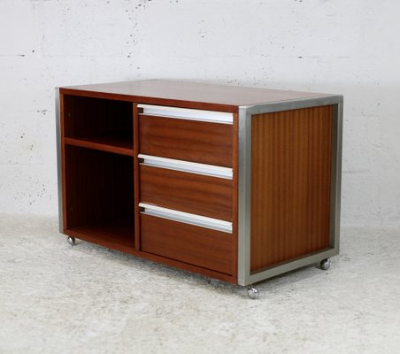 French Solid Wood Polished Steel Storage Cabinet from Henri Lewser & Claude Gaillard, 1970s-MAO-1209437