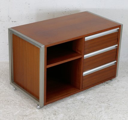 French Solid Wood Polished Steel Storage Cabinet from Henri Lewser & Claude Gaillard, 1970s-MAO-1209437