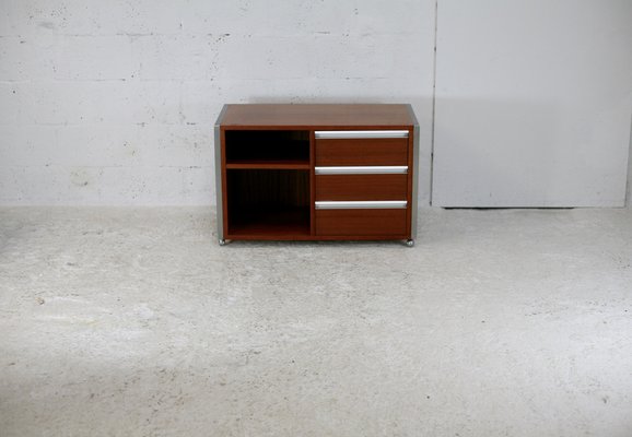 French Solid Wood Polished Steel Storage Cabinet from Henri Lewser & Claude Gaillard, 1970s-MAO-1209437