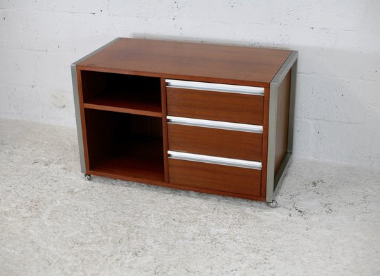 French Solid Wood Polished Steel Storage Cabinet from Henri Lewser & Claude Gaillard, 1970s-MAO-1209437