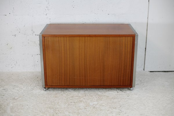 French Solid Wood Polished Steel Storage Cabinet from Henri Lewser & Claude Gaillard, 1970s-MAO-1209437