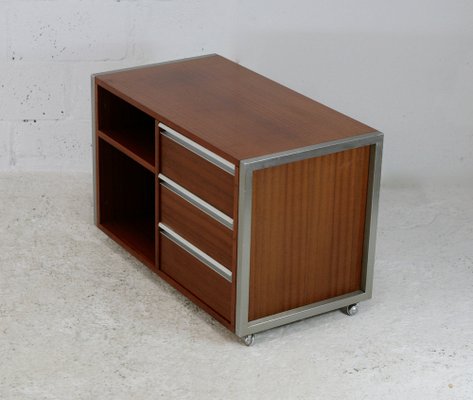 French Solid Wood Polished Steel Storage Cabinet from Henri Lewser & Claude Gaillard, 1970s-MAO-1209437