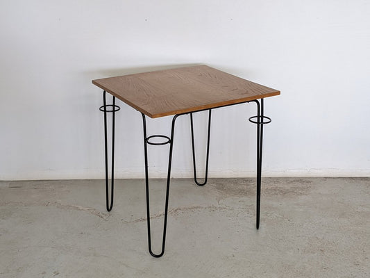 French Square Table in Lacquered Metal and Ash by Raoul Guys for Airborne, 1950s