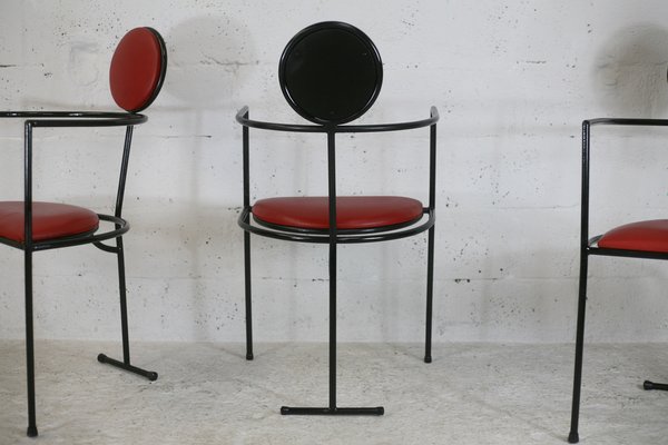 French Steel and Leather Armchairs, 1980s, Set of 3-MAO-1109584