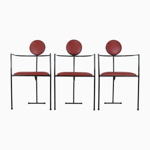 French Steel and Leather Armchairs, 1980s, Set of 3-MAO-1109584