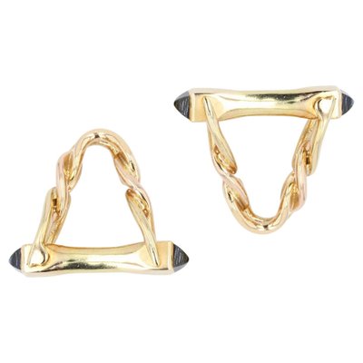 French Stirrup Cufflinks in 18K Yellow Gold with Sapphire, 1960s-OLU-1229992