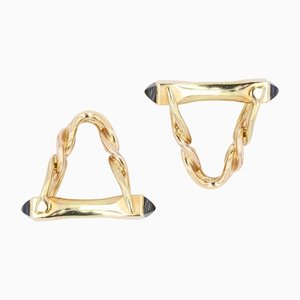 French Stirrup Cufflinks in 18K Yellow Gold with Sapphire, 1960s-OLU-1229992