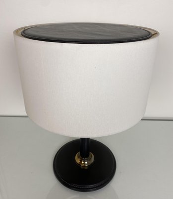 French Stitched Leather Table Lamp, 1960s-WZZ-1017150